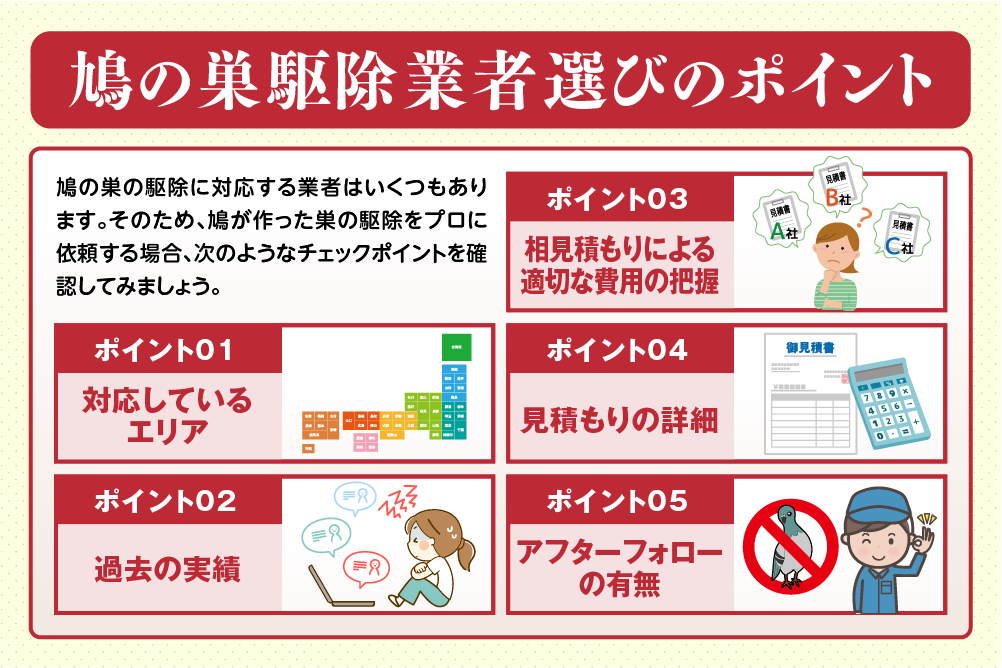 鳩の巣駆除を依頼する業者を選ぶときのチェックポイント