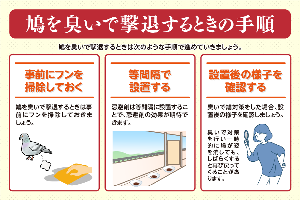 鳩を臭いで撃退するときの手順
